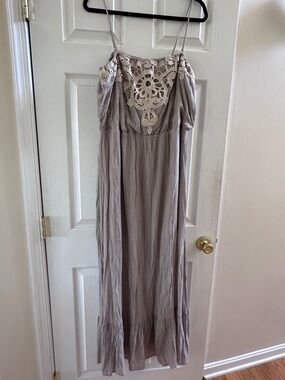 Lauren Conrad Boho Crochet Yoke Maxi Dress in Taupe